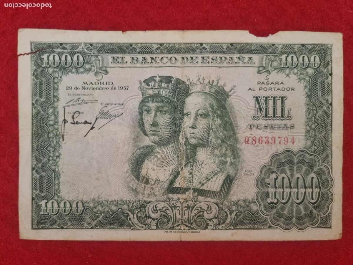 Billetes espa&ntilde;oles: BILLETE 1000 PESETAS 1957 MBC-- SERIE Q ORIGINAL T794