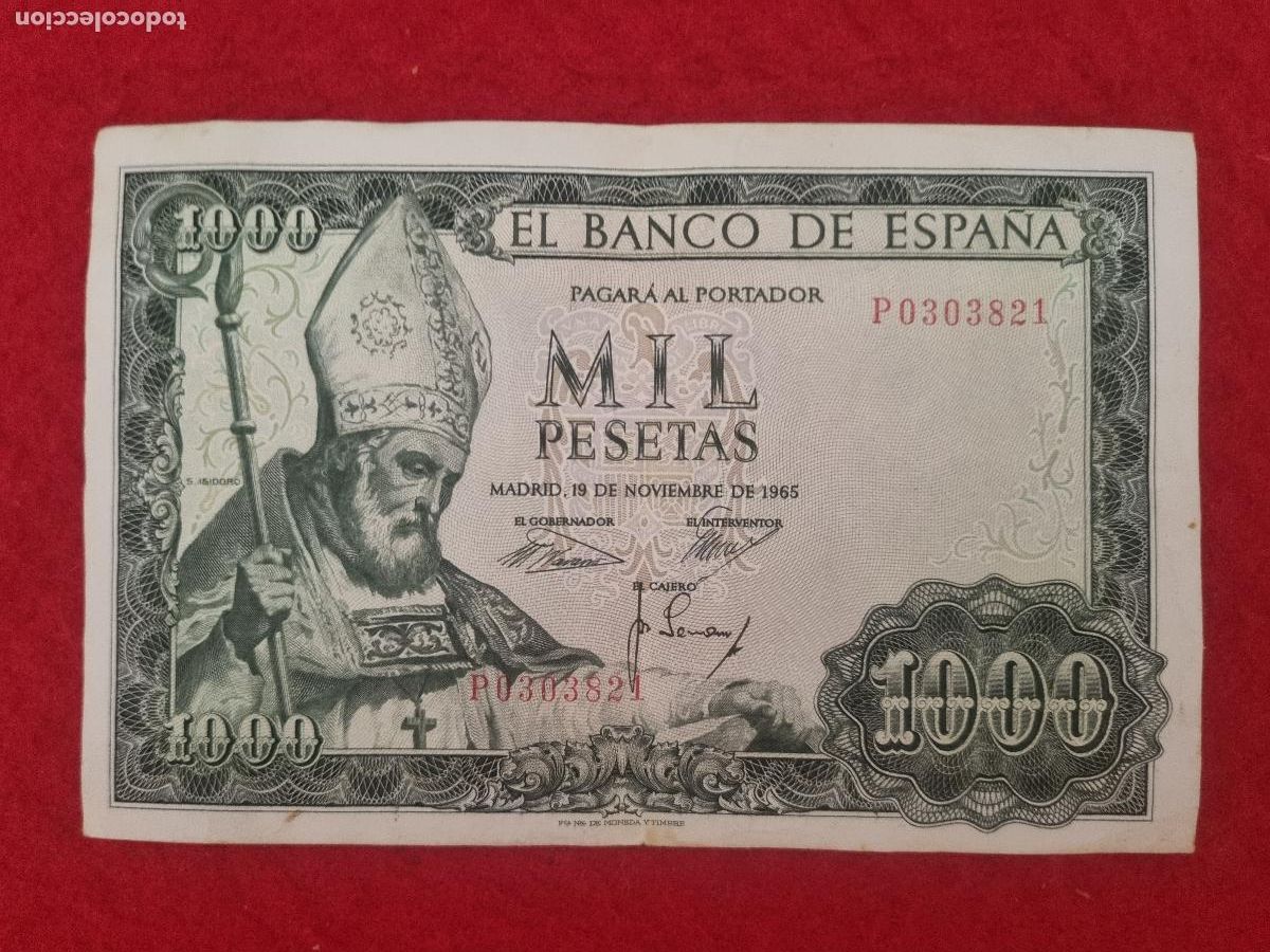 Billetes espa&ntilde;oles: BILLETE 1000 PESETAS 1965 MBC SERIE 1Y ORIGINAL T821