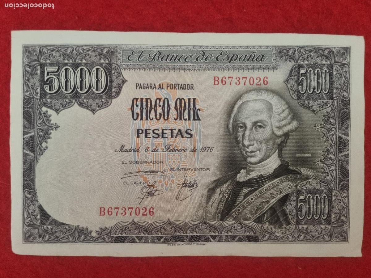 Billetes espa&ntilde;oles: BILLETE 5000 PESETAS 1976 MBC SERIE B ORIGINAL T026