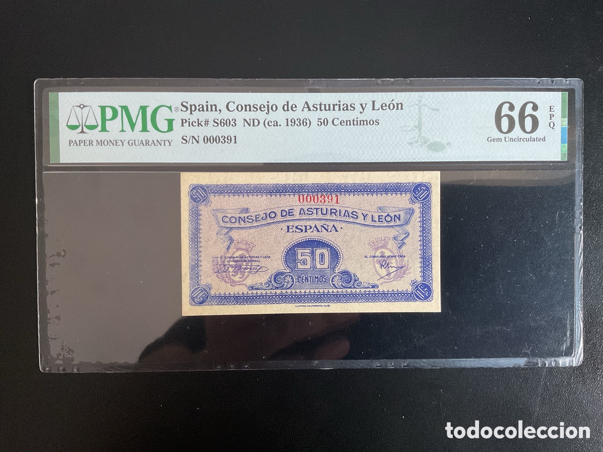 Billetes espa&ntilde;oles: Billete 50 C&eacute;ntimos 1937 Asturias PMG 66 N&uacute;mero Bajo