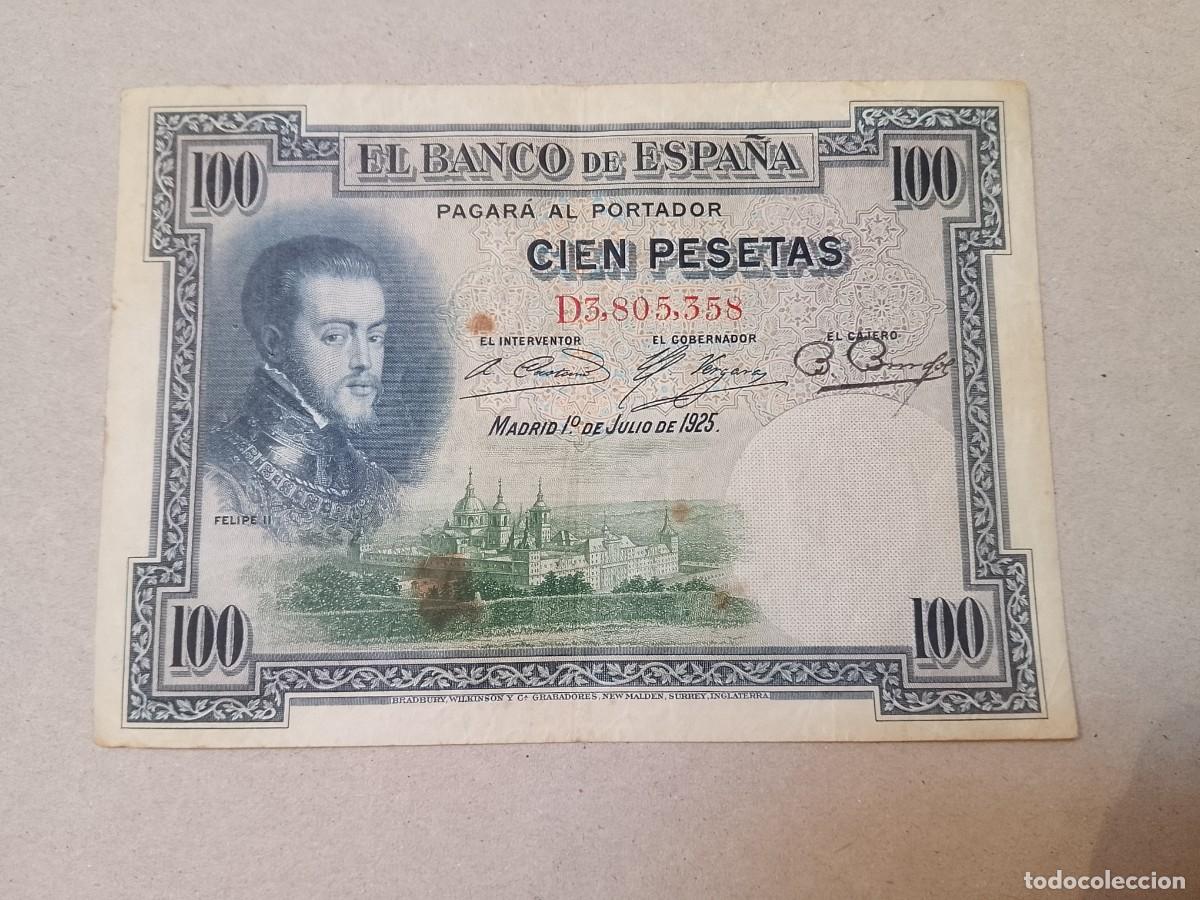 Billetes espa&ntilde;oles: 100 pesetas 1925 Felipe II