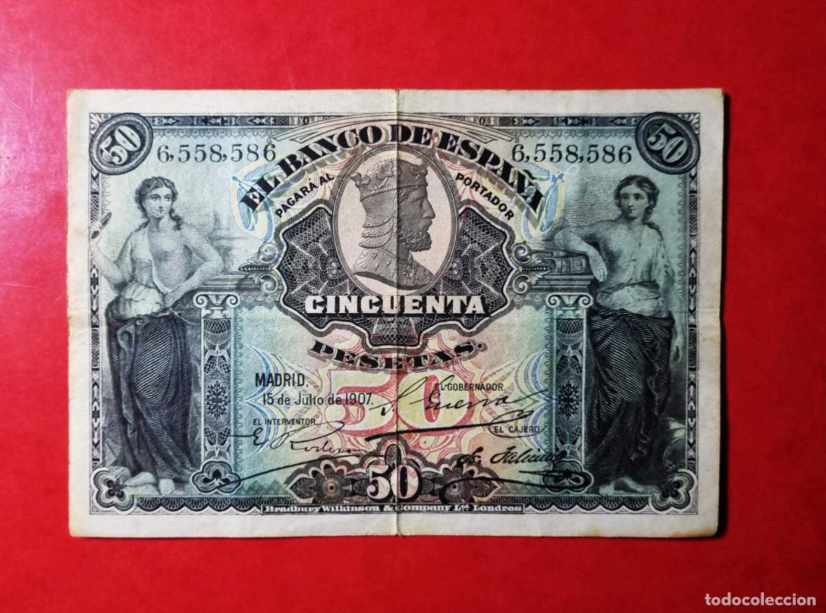 Billetes espa&ntilde;oles: SELLO SECO *CLASICO ALEGORIAS EJEMPLAR |SOLO ACEPTO PAYPAL| BILLETE 50 PESETAS 1907 LEER DESCRIPCION