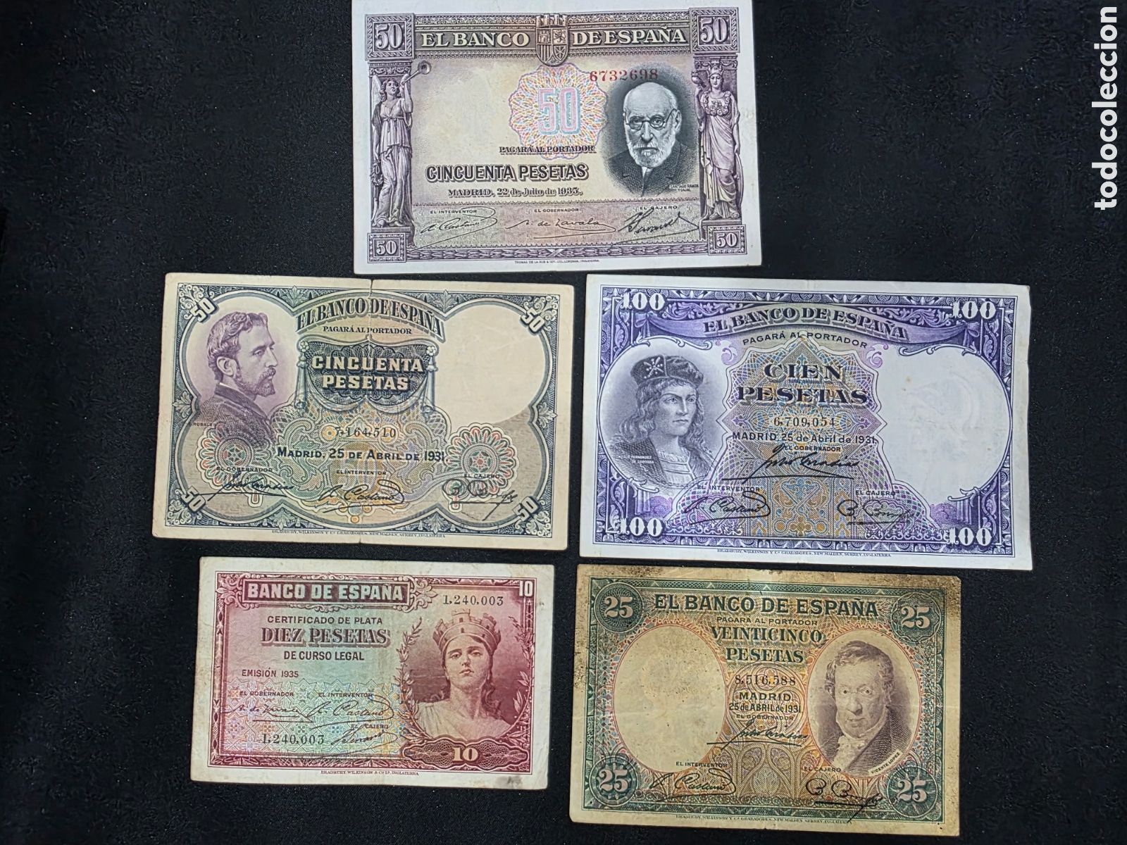 Billets espagnols: 5 billetes espa&ntilde;oles antiguos sin serie