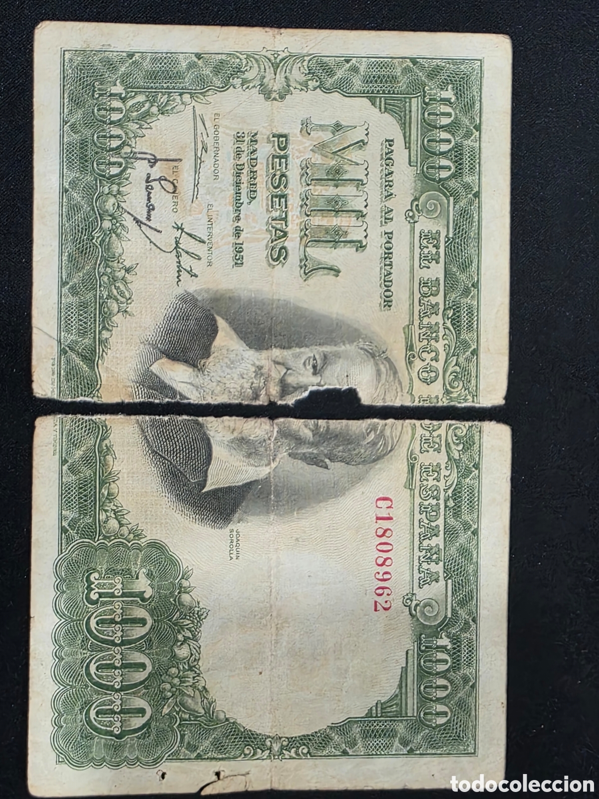 Billets espagnols: 1000 pesetas 1951 roto