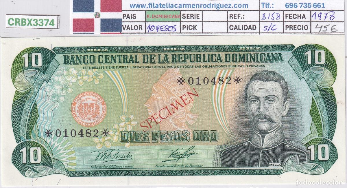 Billetes espa&ntilde;oles: CRBX3374 BILLETE REPUBLICA DOMINICANA 10 PESOS 1978 SPECIMEN SC