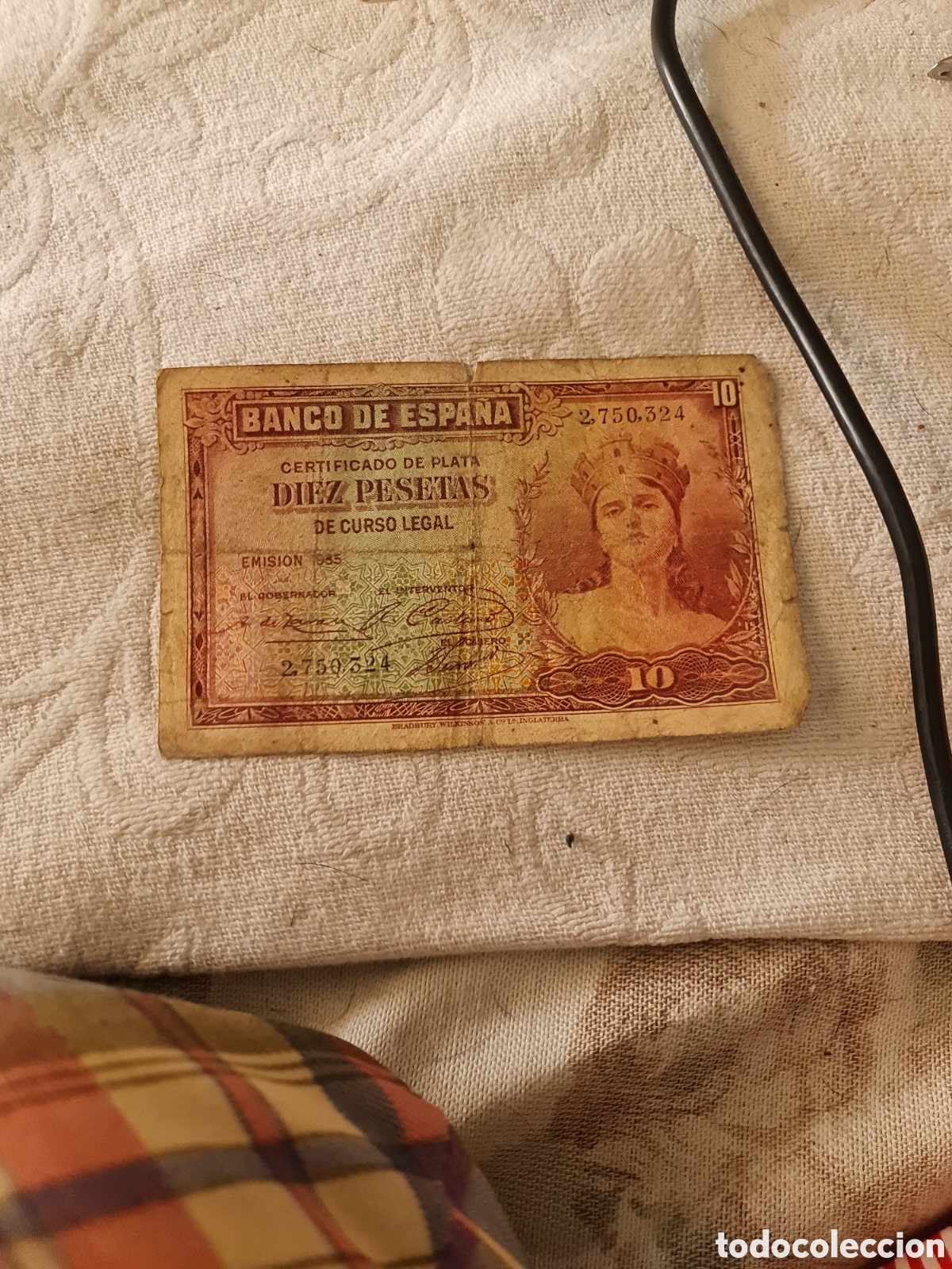 Billetes espa&ntilde;oles: 10 Pesetas 1935 (Segunda Rep&uacute;blica) - Certificado de Plata - Sin Serie
