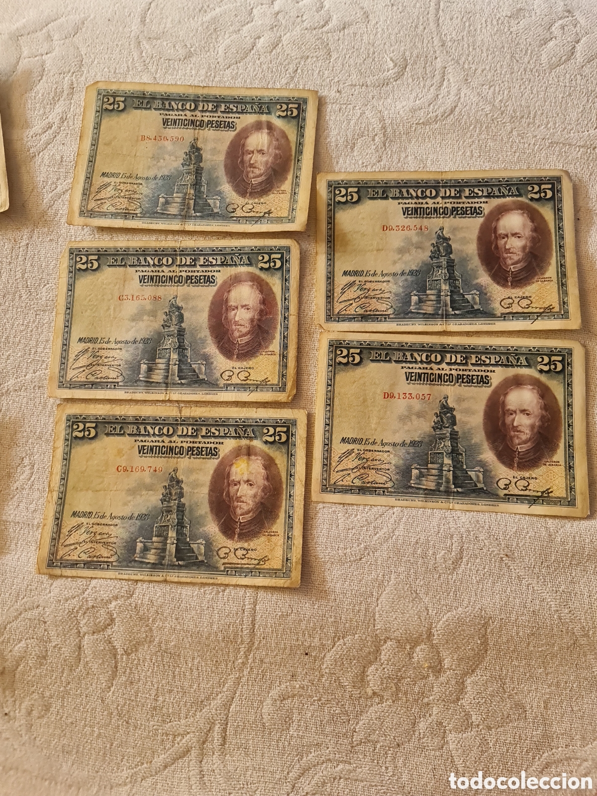 Billetes espa&ntilde;oles: Lote de 5 Billetes 25 Pesetas 1928 (Calder&oacute;n de la Barca)