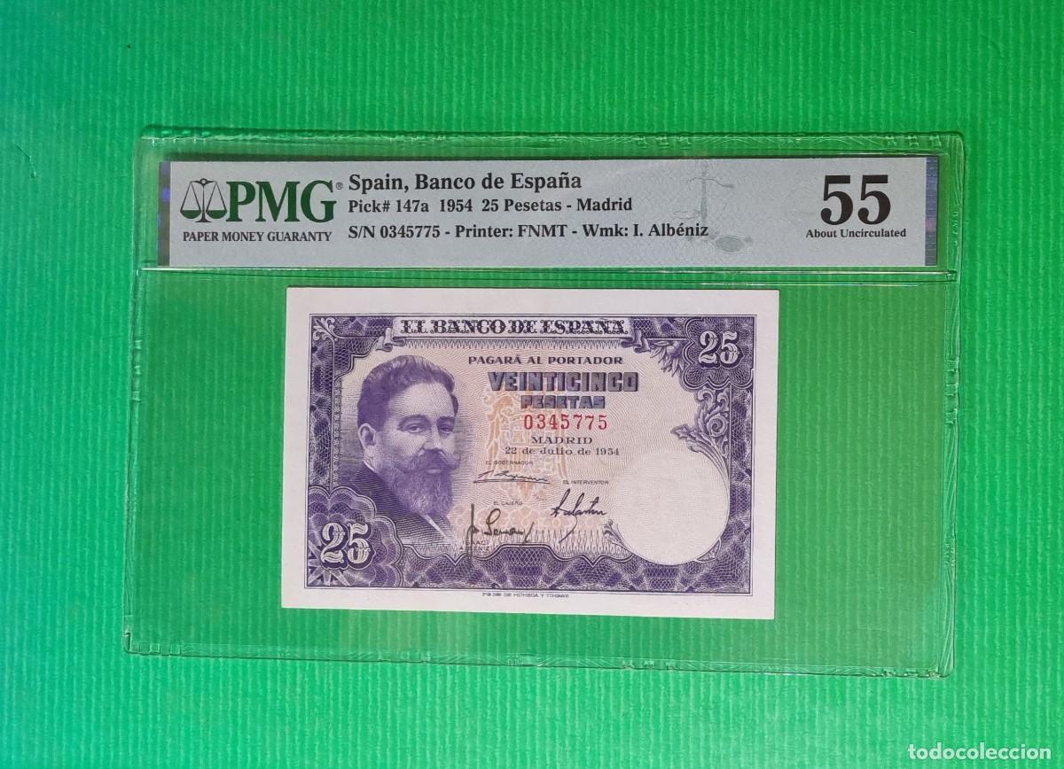 Billetes espa&ntilde;oles: SIN SERIE * PMG 55 ALBENIZ |SOLO ACEPTO PAYPAL| BILLETE 25 PESETAS 1954 LEER DESCRIPCION