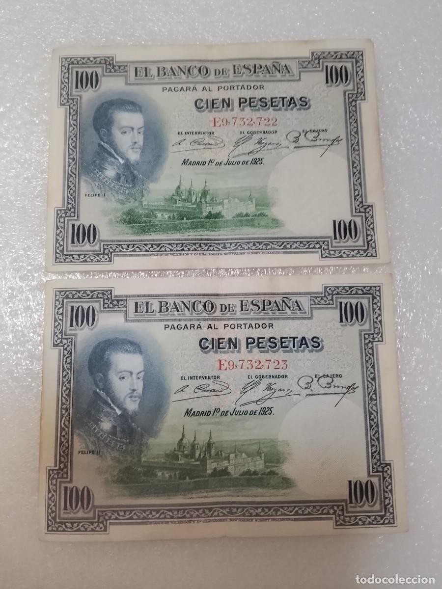 Billetes espa&ntilde;oles: Pareja correlativa 100 peseta 1925 Felipe II