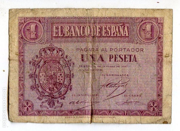 Billetes espa&ntilde;oles: Billete una peseta, Burgos 1 de octubre de 1937 Guerra civil, Coen & C. Banconote Milano Italia