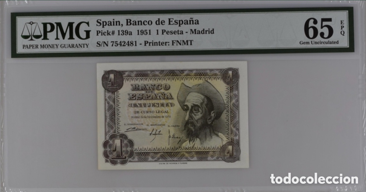 Billetes espa&ntilde;oles: Billete 1 Peseta 1951 PMG 65 Sin Serie