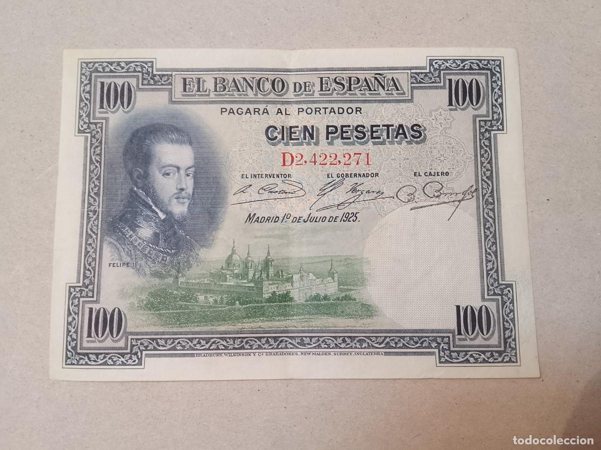 Billetes espa&ntilde;oles: 100 peseta 1925 Felipe II