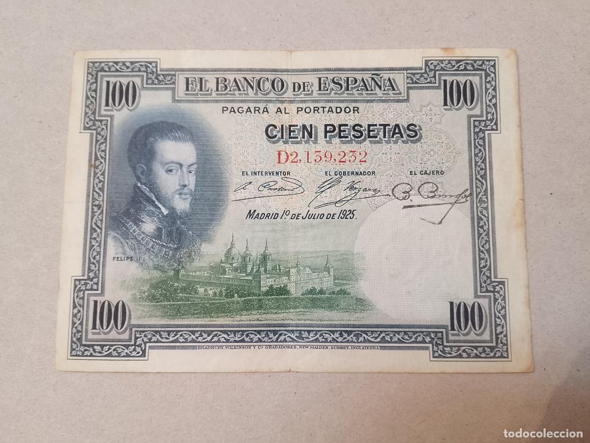 Billetes espa&ntilde;oles: 100 peseta 1925 Felipe II