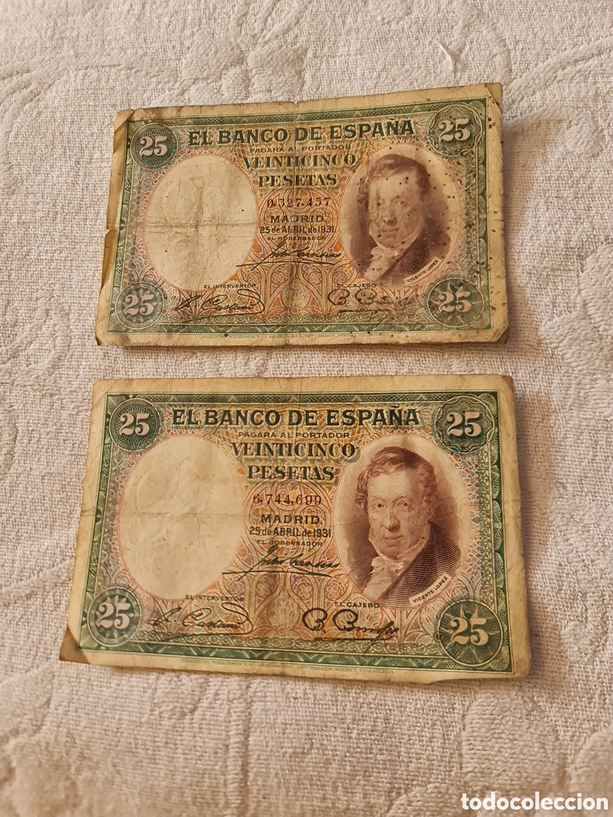 Billetes espa&ntilde;oles: Billetes 25 Pesetas (1931) - Sin Serie - Segunda Rep&uacute;blica - Vicente L&oacute;pez