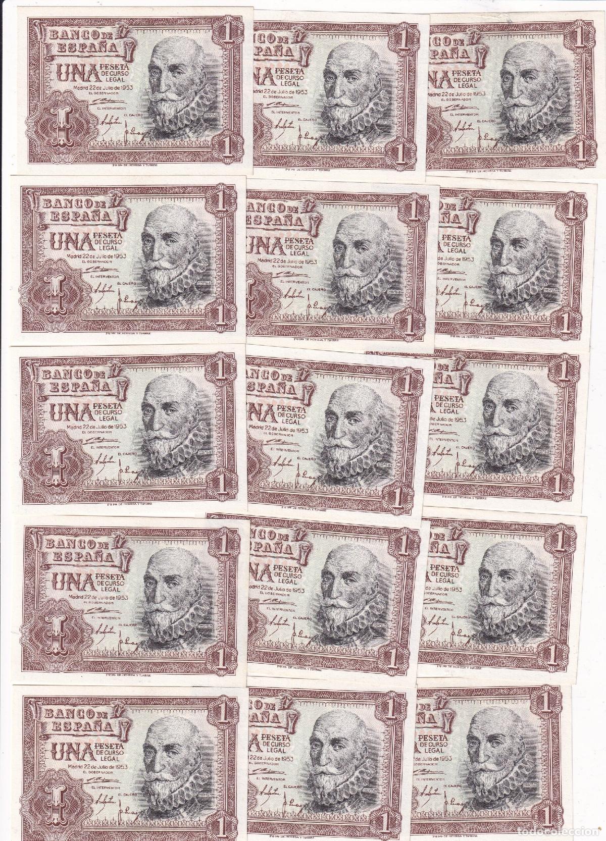 Billetes espa&ntilde;oles: CRBS3810 LOTE 15 BILLETES ESPA&Ntilde;A CORRELATIVOS 1 PESETA 1953 SERIE J SIN CIRCULAR