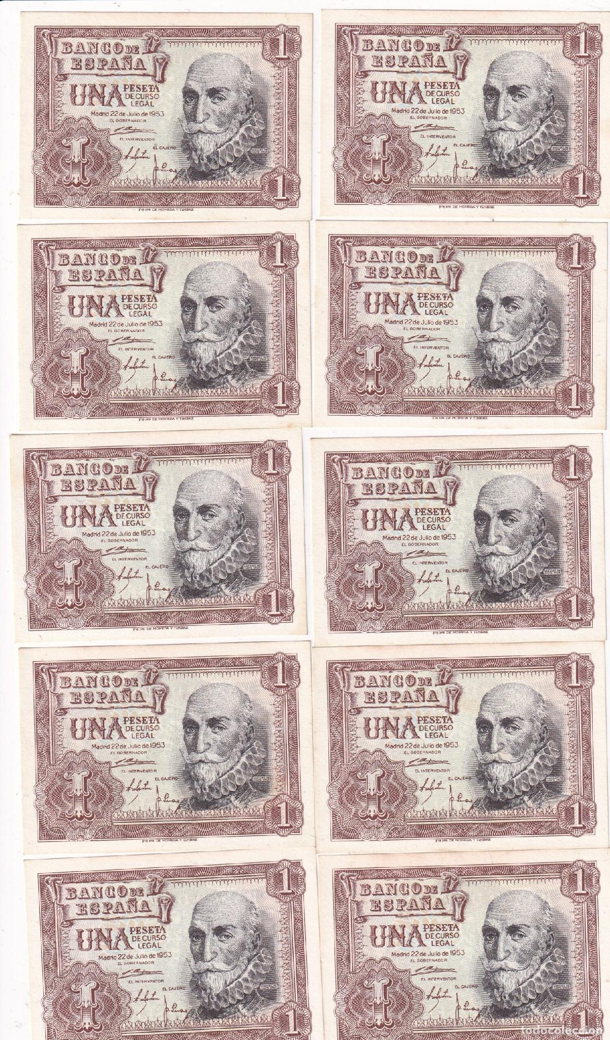 Billetes espa&ntilde;oles: CRBS3811 LOTE 10 BILLETES ESPA&Ntilde;A CORRELATIVOS 1 PESETA 1953 SERIE Y SIN CIRCULAR