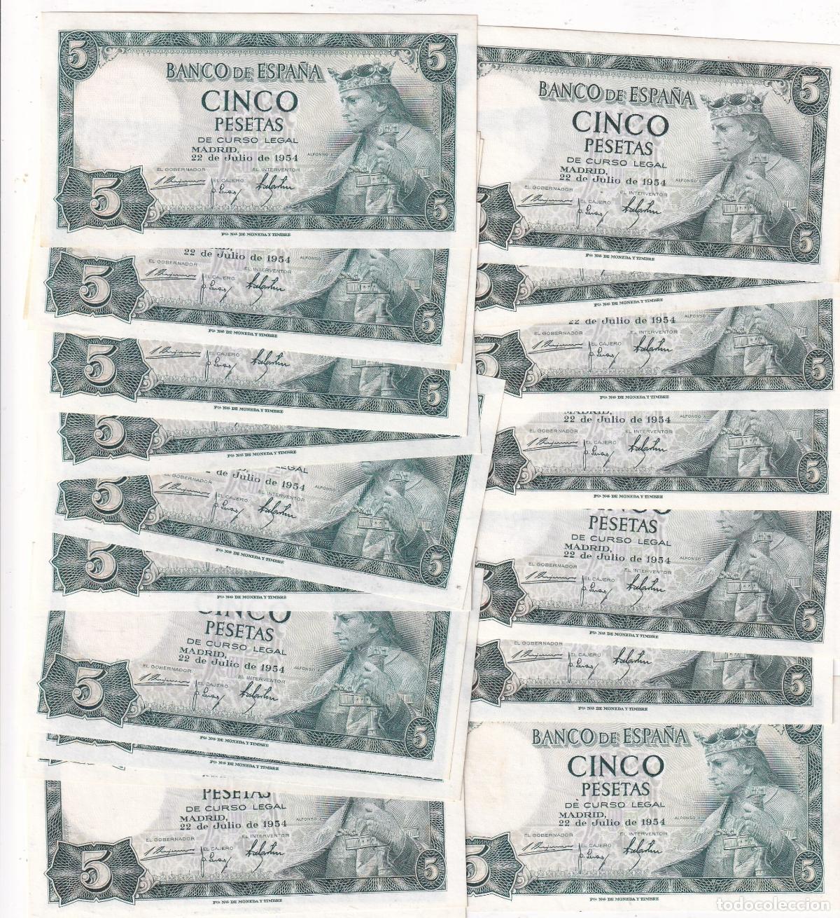 Billetes espa&ntilde;oles: CRBS3822 LOTE 22 BILLETES ESPA&Ntilde;A CORRELATIVOS 5 PESETAS 1954 SERIE E S/C Y S/C-