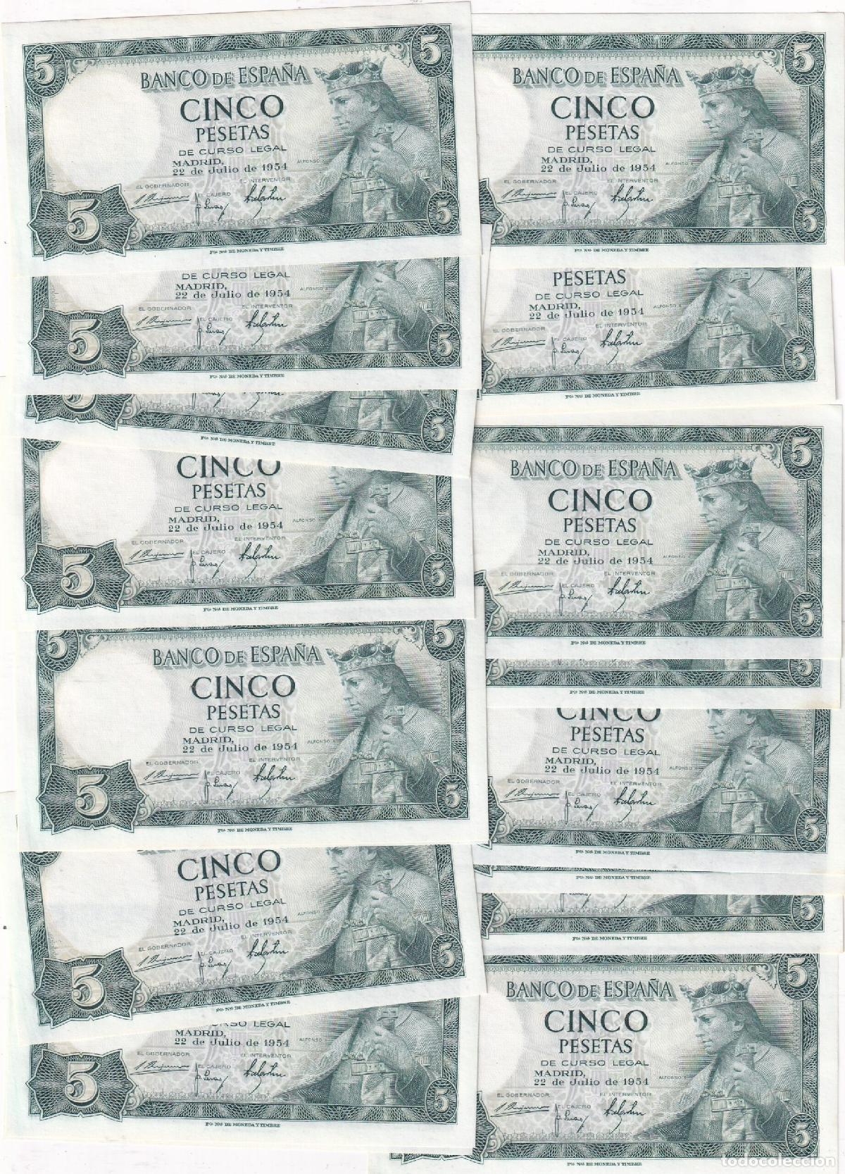 Billetes espa&ntilde;oles: CRBS3826 LOTE 18 BILLETES ESPA&Ntilde;A CORRELATIVOS 5 PESETAS 1954 SIN SERIE SIN CIRCULAR