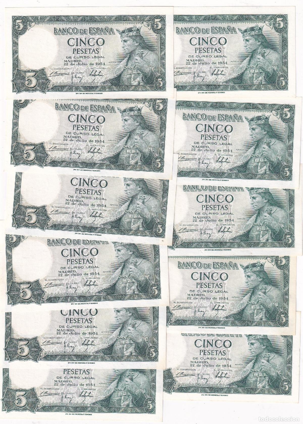 Billetes espa&ntilde;oles: CRBS3828 LOTE 11 BILLETES ESPA&Ntilde;A CORRELATIVOS 5 PESETAS 1954 SERIE B S/C Y S/C-