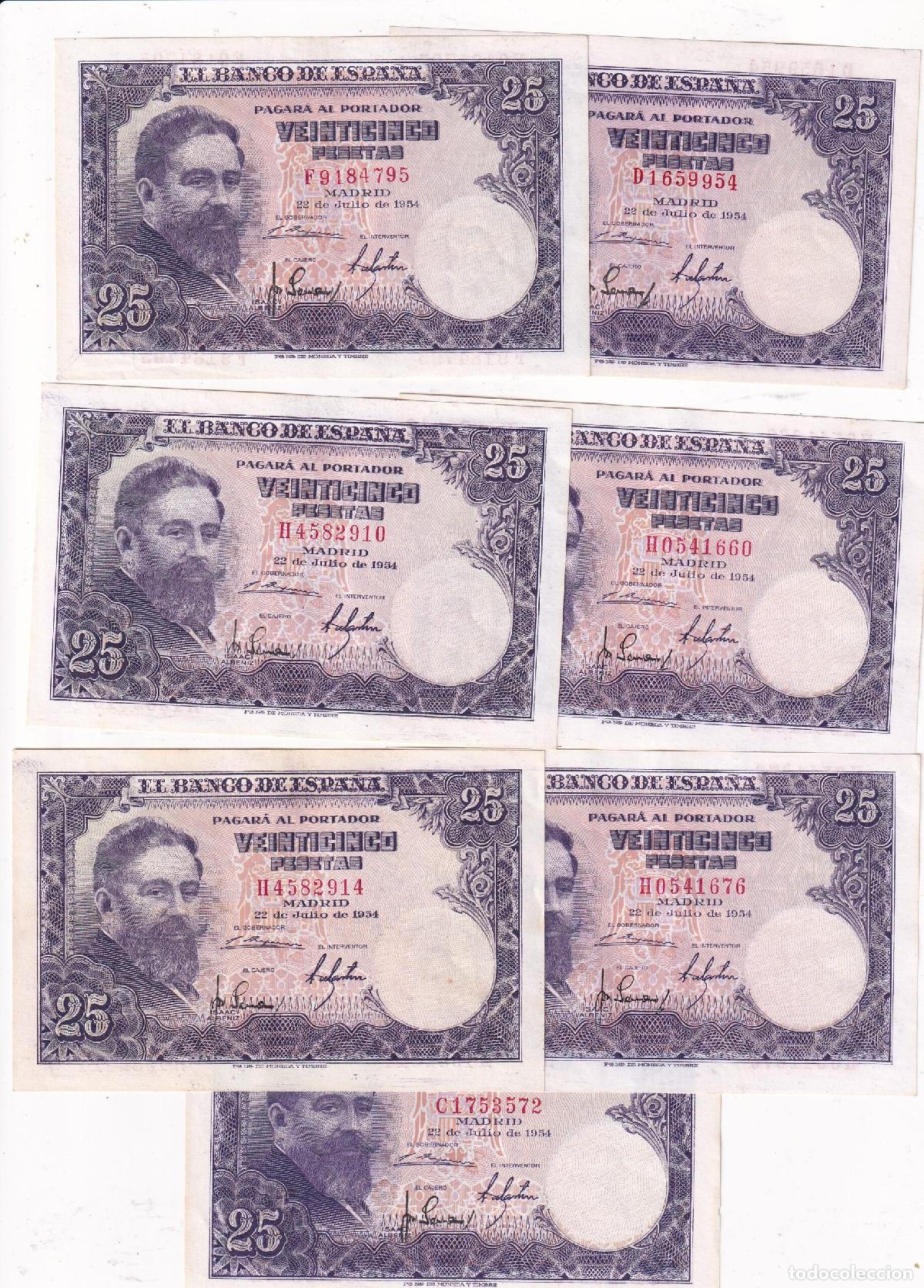 Billetes espa&ntilde;oles: CRBS3832 LOTE 7 BILLETES ESPA&Ntilde;A 25 PESETAS 1954 SERIE 1I S/C-