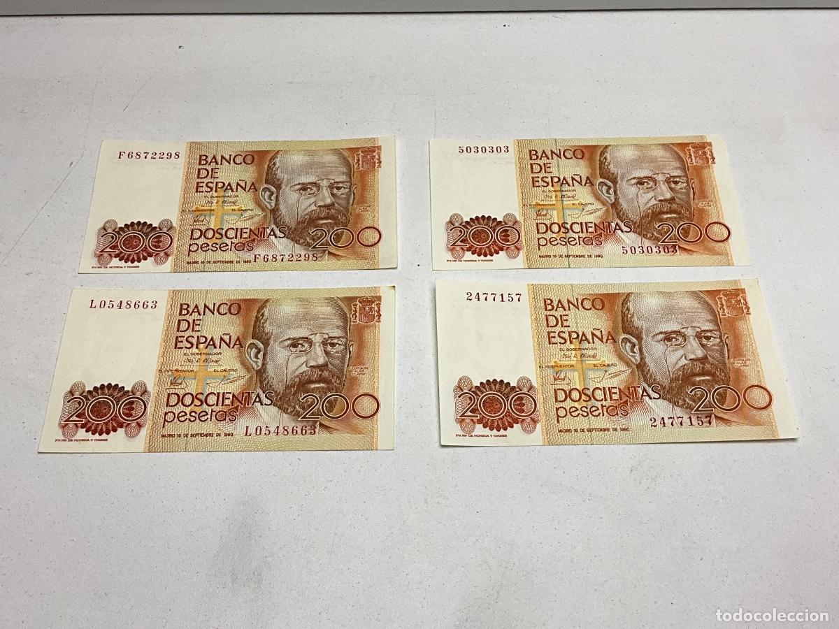 Billetes espa&ntilde;oles: LOTE DE 4 BILLETES DE 200 PESETAS - LEOPOLDO ALAS CLAR&Iacute;N-MADRID 18 SEPTIEMBRE 1980-BILLETES 'PLANCHA