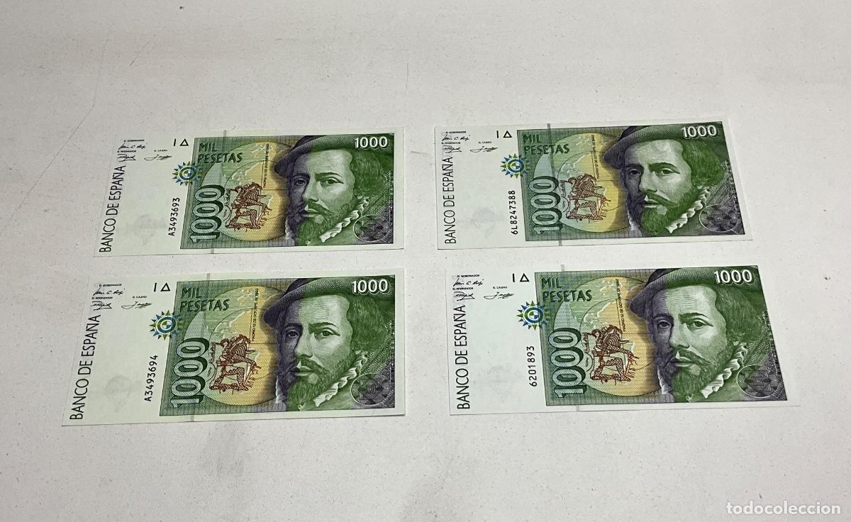 Billetes espa&ntilde;oles: LOTE DE 4 BILLETES DE 1000 PESETAS - FRANCISCO PIZARRO - MADRID 12OCTUBRE 1992 -BILLETES 'PLANCHA