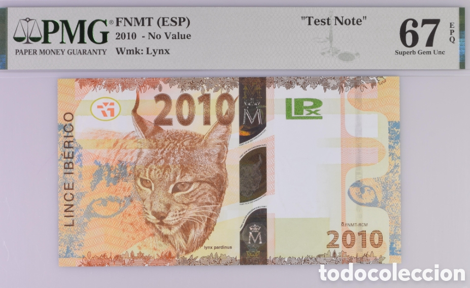 Billetes espa&ntilde;oles: Test Note LINCE IB&Eacute;RICO 2010, PMG 67 EPQ