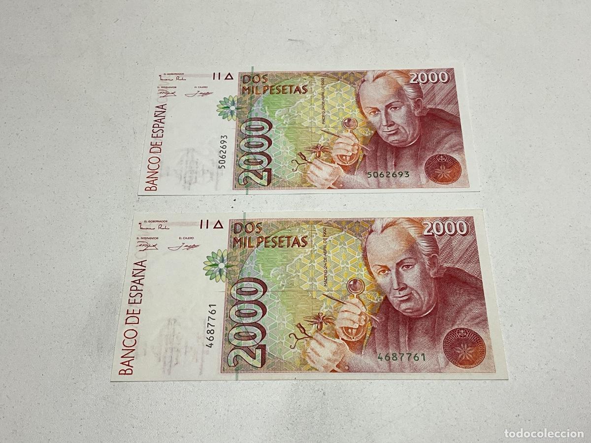 Billetes espa&ntilde;oles: LOTE DE 2 BILLETES DE 2000 PESETAS - JOS&Eacute; CELESTINO MUTIS - MADRID 24 ABRIL 1992 -BILLETES 'PLANCHA