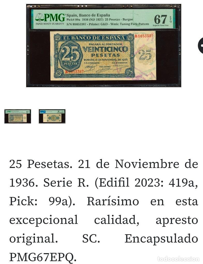 Billetes espa&ntilde;oles: 25 PTS. DE 1936 SERIE R PMG 67 EPQ