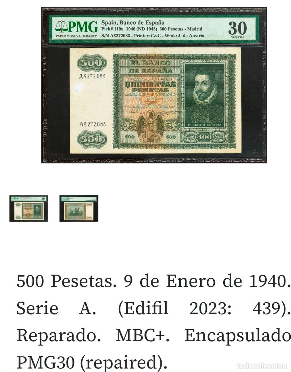 Billetes espa&ntilde;oles: 500 PTAS 1940 PMG 30 - Foto 3