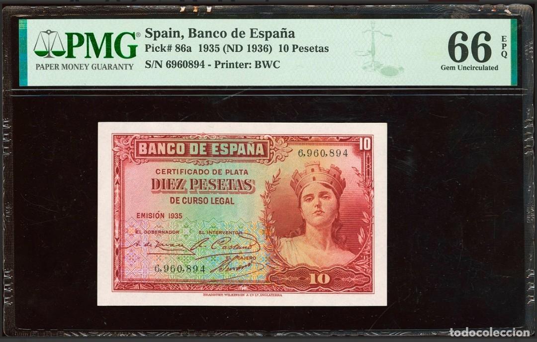 Billetes espa&ntilde;oles: 10 PTAS 1935 SS PMG66 EPQ