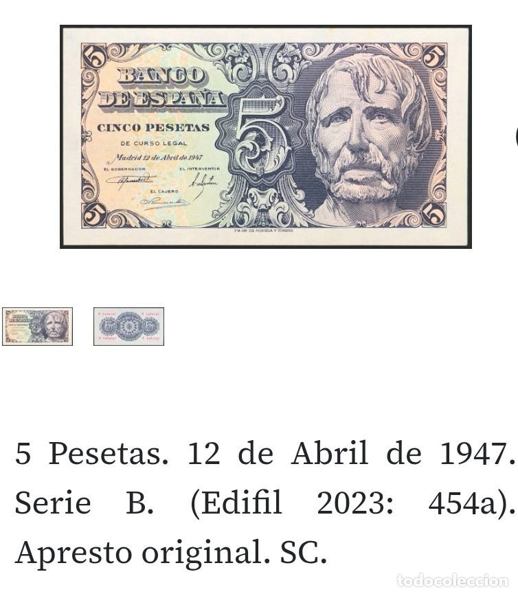 Billetes espa&ntilde;oles: 5 PTAS 12 DE ABRIL DE 1947 SERIE B SC