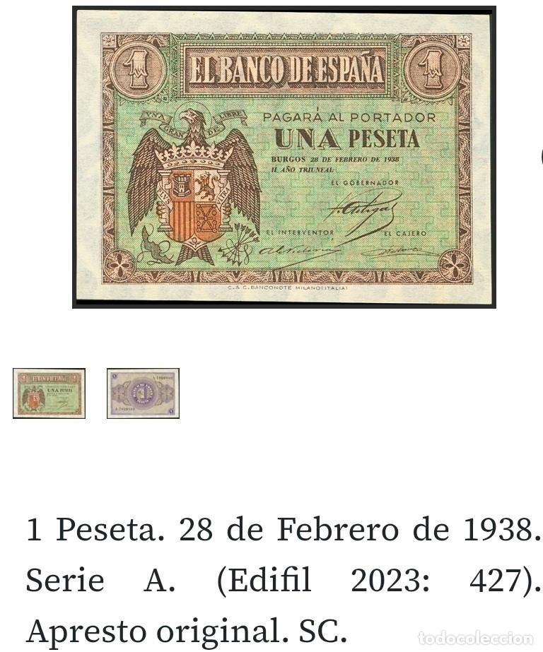 Billetes espa&ntilde;oles: 1 PTA 28 DE FEBRERO DE 1938. SERIE A SC