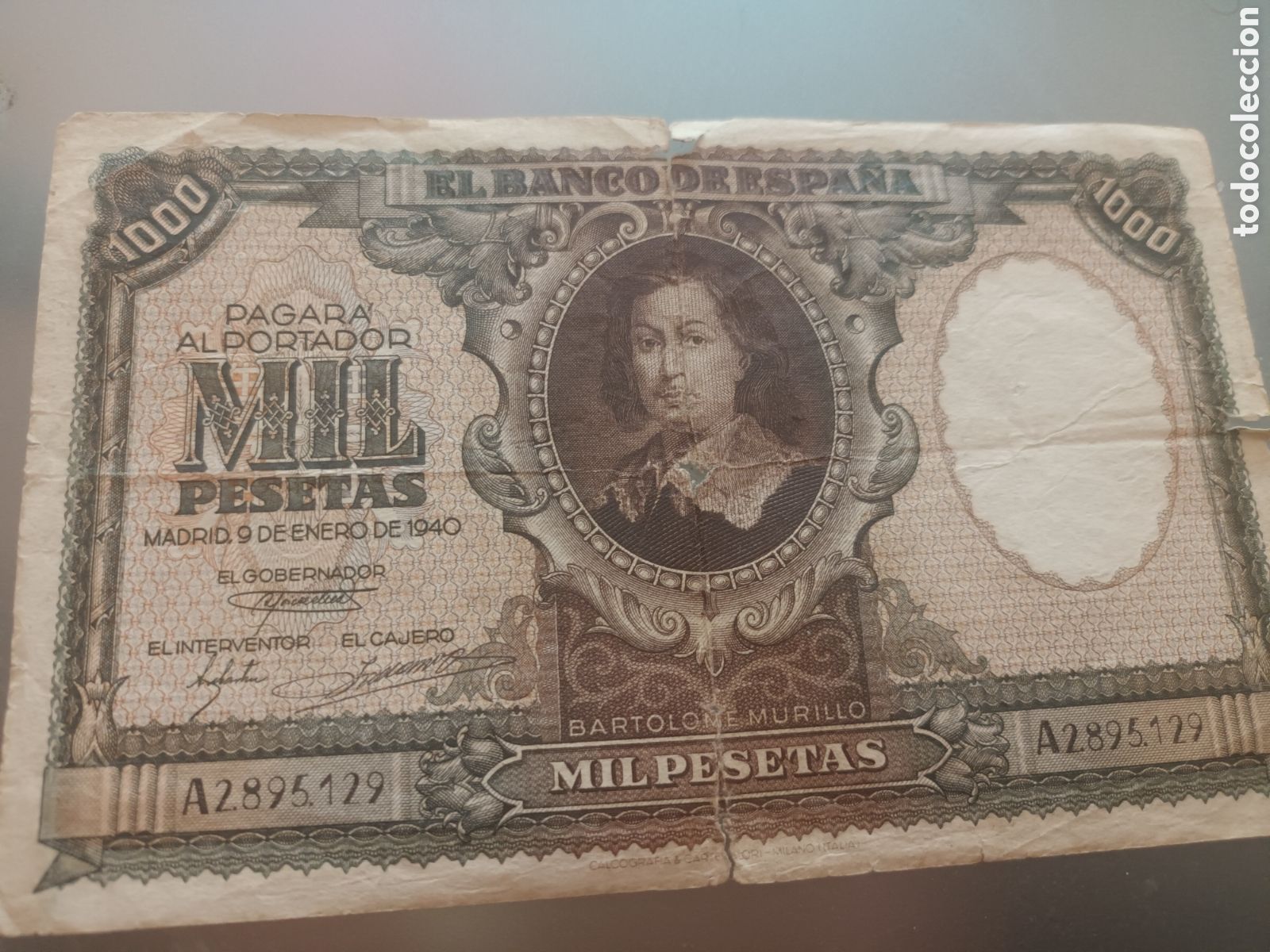 Billetes espa&ntilde;oles: BILLETE DE 1000 PESETAS DE 9 DE ENERO DE 1940 BARTOLOME MURILLO