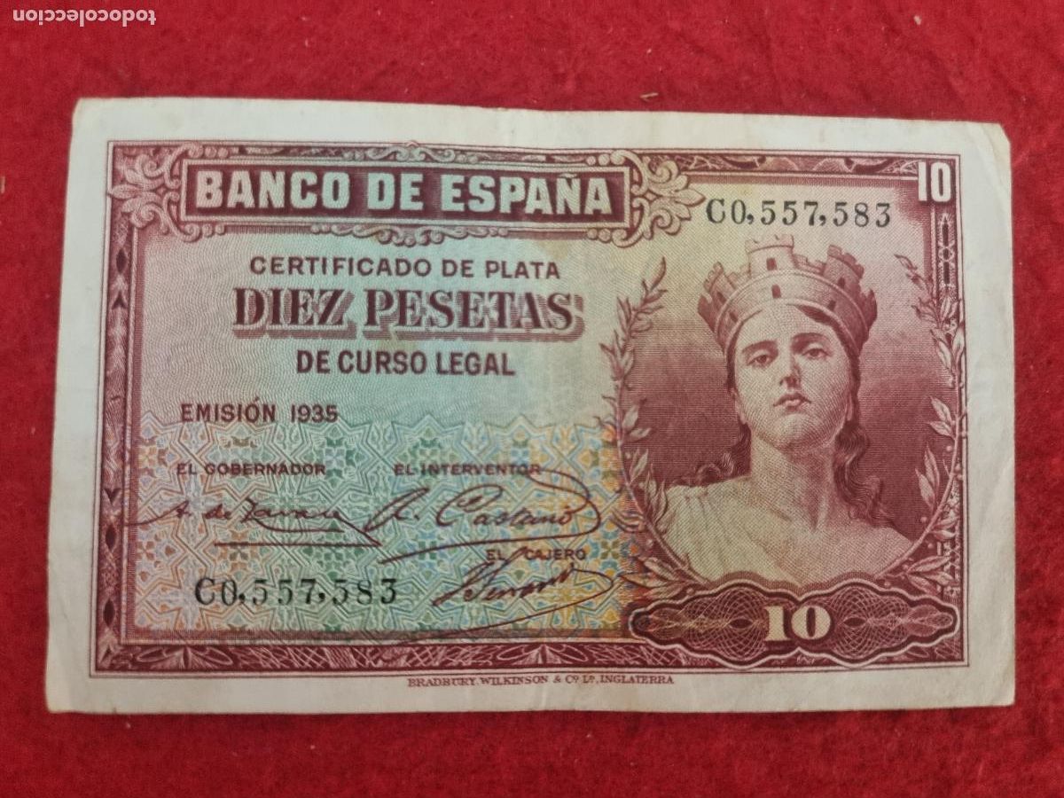 Billetes espa&ntilde;oles: BILLETE 10 PESETAS 1935 REPUBLICA SERIE C MBC ORIGINAL T583
