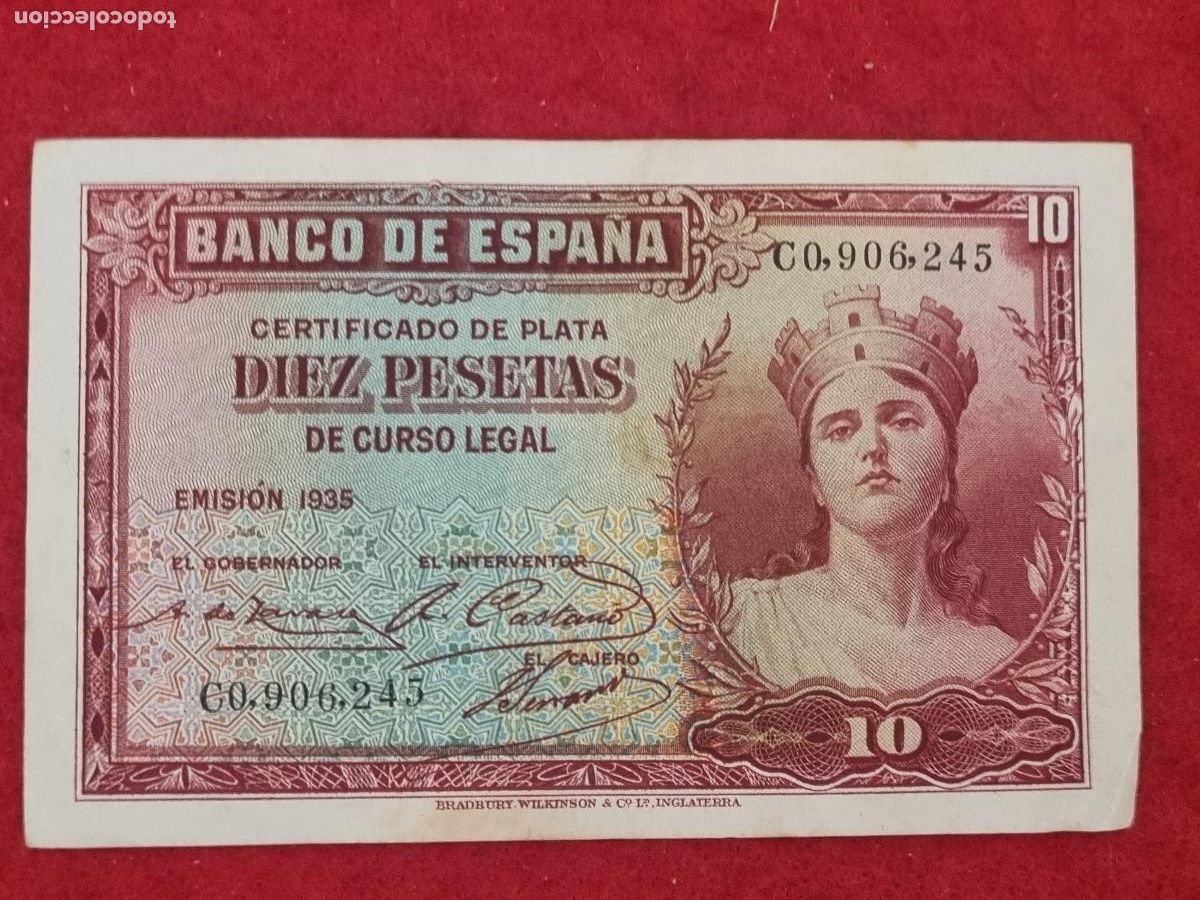 Billetes espa&ntilde;oles: BILLETE 10 PESETAS 1935 REPUBLICA SERIE C MBC ORIGINAL T245