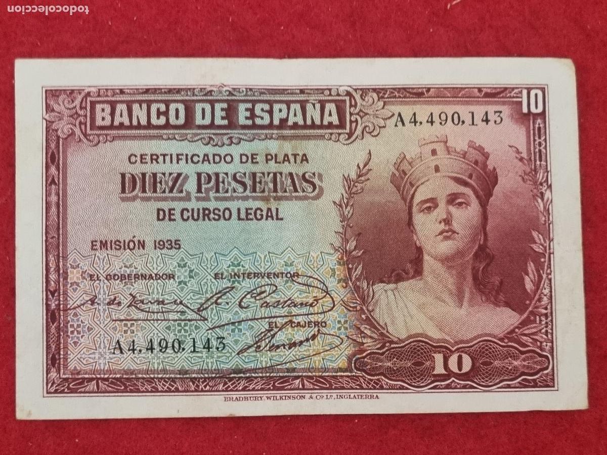 Billetes espa&ntilde;oles: BILLETE 10 PESETAS 1935 REPUBLICA SERIE A MBC ORIGINAL T143