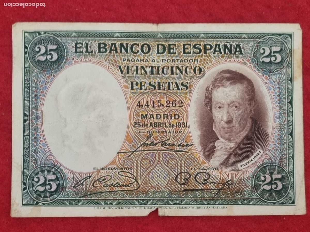 Billetes espa&ntilde;oles: BILLETE 25 PESETAS 1931 REPUBLICA SIN SERIE MBC- ORIGINAL T262