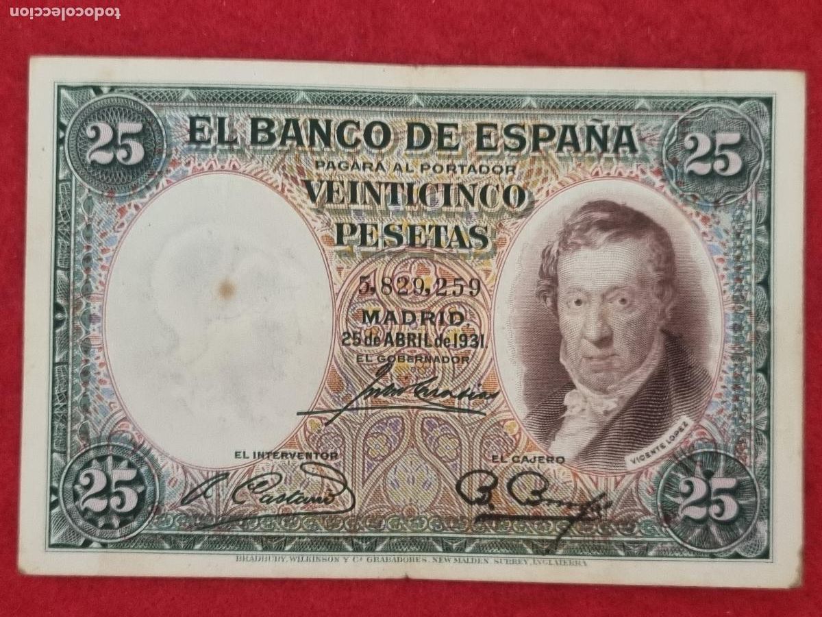 Billetes espa&ntilde;oles: BILLETE 25 PESETAS 1931 REPUBLICA SIN SERIE MBC ORIGINAL T259