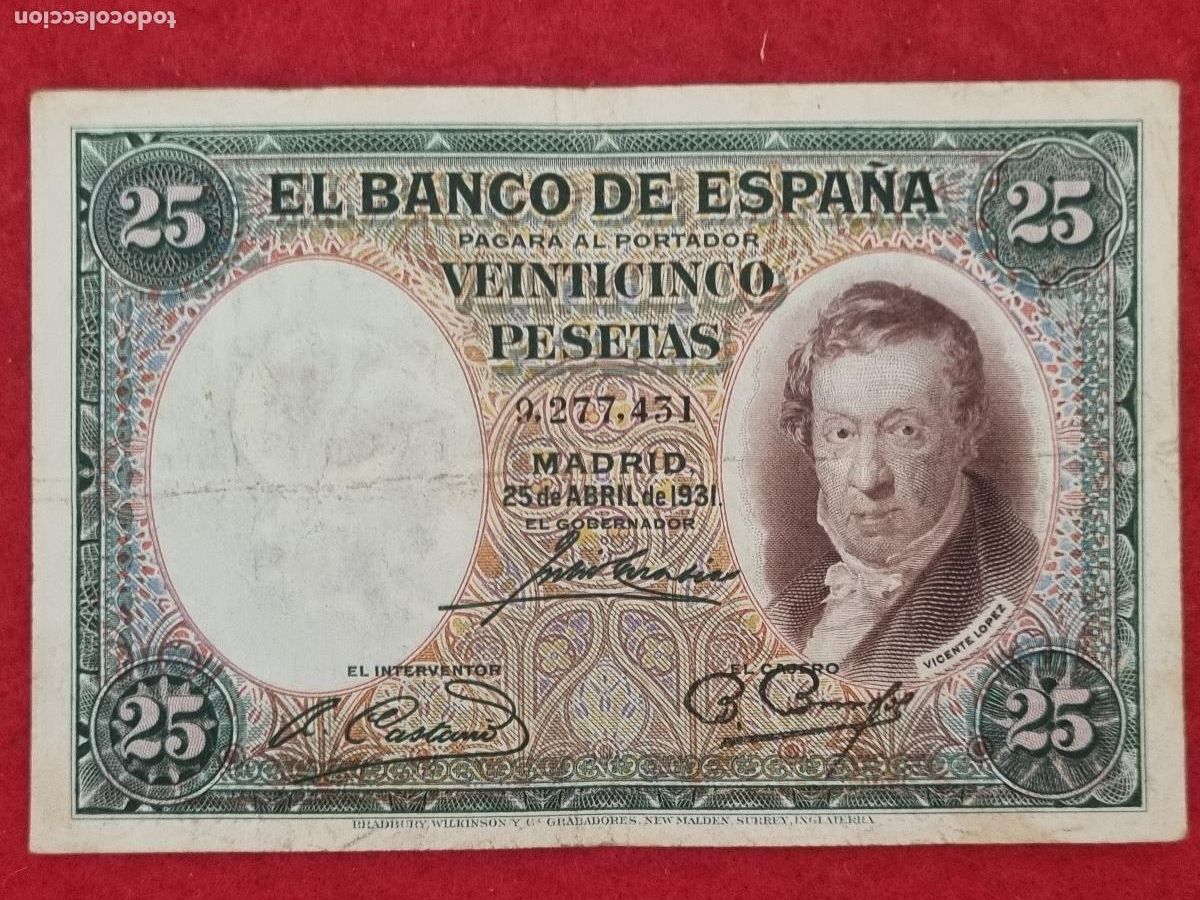 Billetes espa&ntilde;oles: BILLETE 25 PESETAS 1931 REPUBLICA SIN SERIE MBC ORIGINAL T451