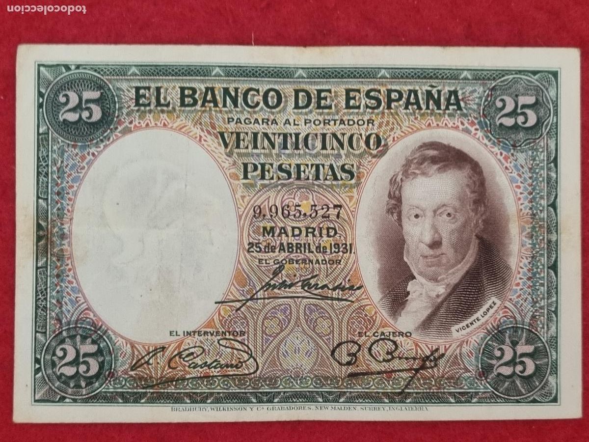 Billetes espa&ntilde;oles: BILLETE 25 PESETAS 1931 REPUBLICA SIN SERIE MBC ORIGINAL T527