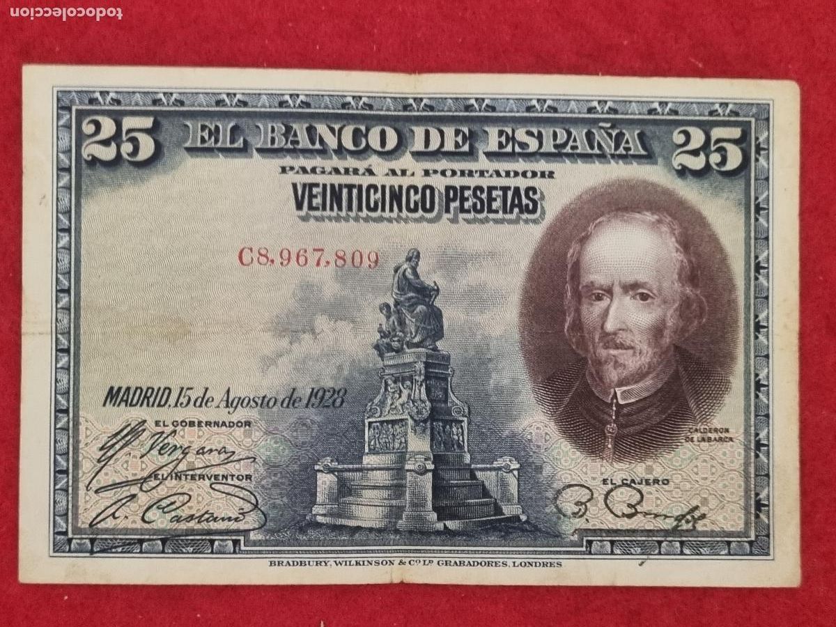 Billetes espa&ntilde;oles: BILLETE 25 PESETAS 1928 SERIE C MBC- ORIGINAL T809
