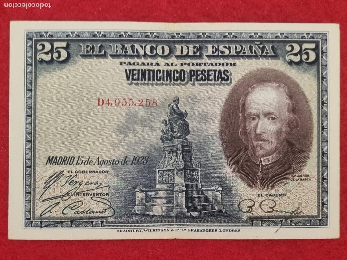 Billetes espa&ntilde;oles: BILLETE 25 PESETAS 1928 SERIE D MBC+ ORIGINAL T258
