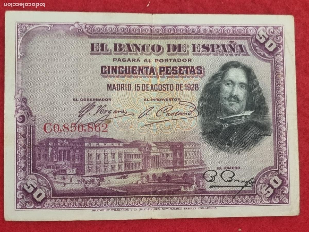 Billetes espa&ntilde;oles: BILLETE 50 PESETAS 1928 SERIE C MBC ORIGINAL T862