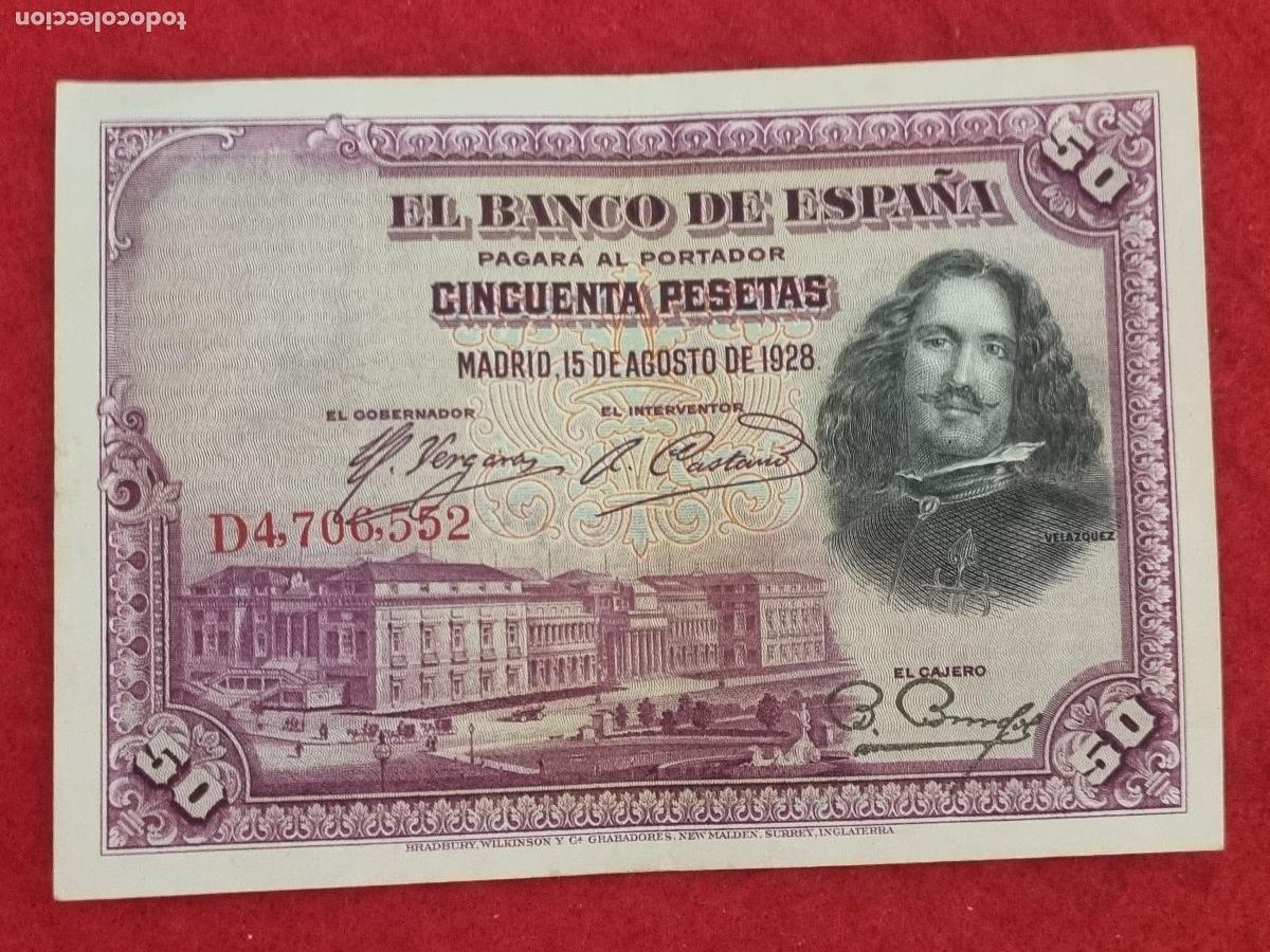 Billetes espa&ntilde;oles: BILLETE 50 PESETAS 1928 SERIE D MBC ORIGINAL T552