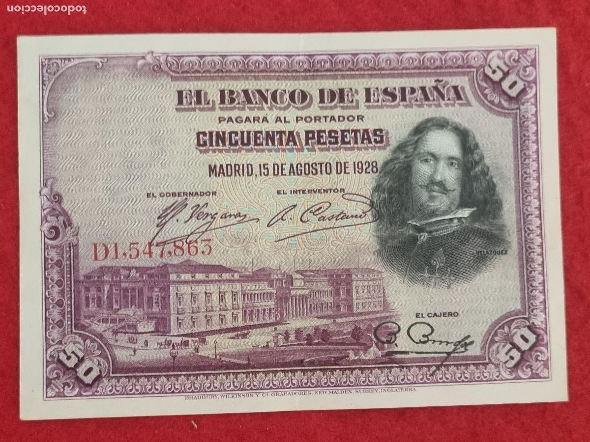 Billetes espa&ntilde;oles: BILLETE 50 PESETAS 1928 SERIE D MBC+ ORIGINAL T863