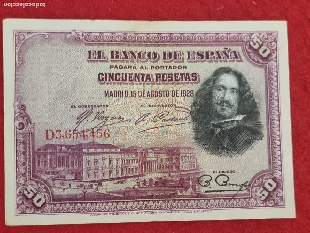 Billetes espa&ntilde;oles: BILLETE 50 PESETAS 1928 SERIE D MBC+ ORIGINAL T456