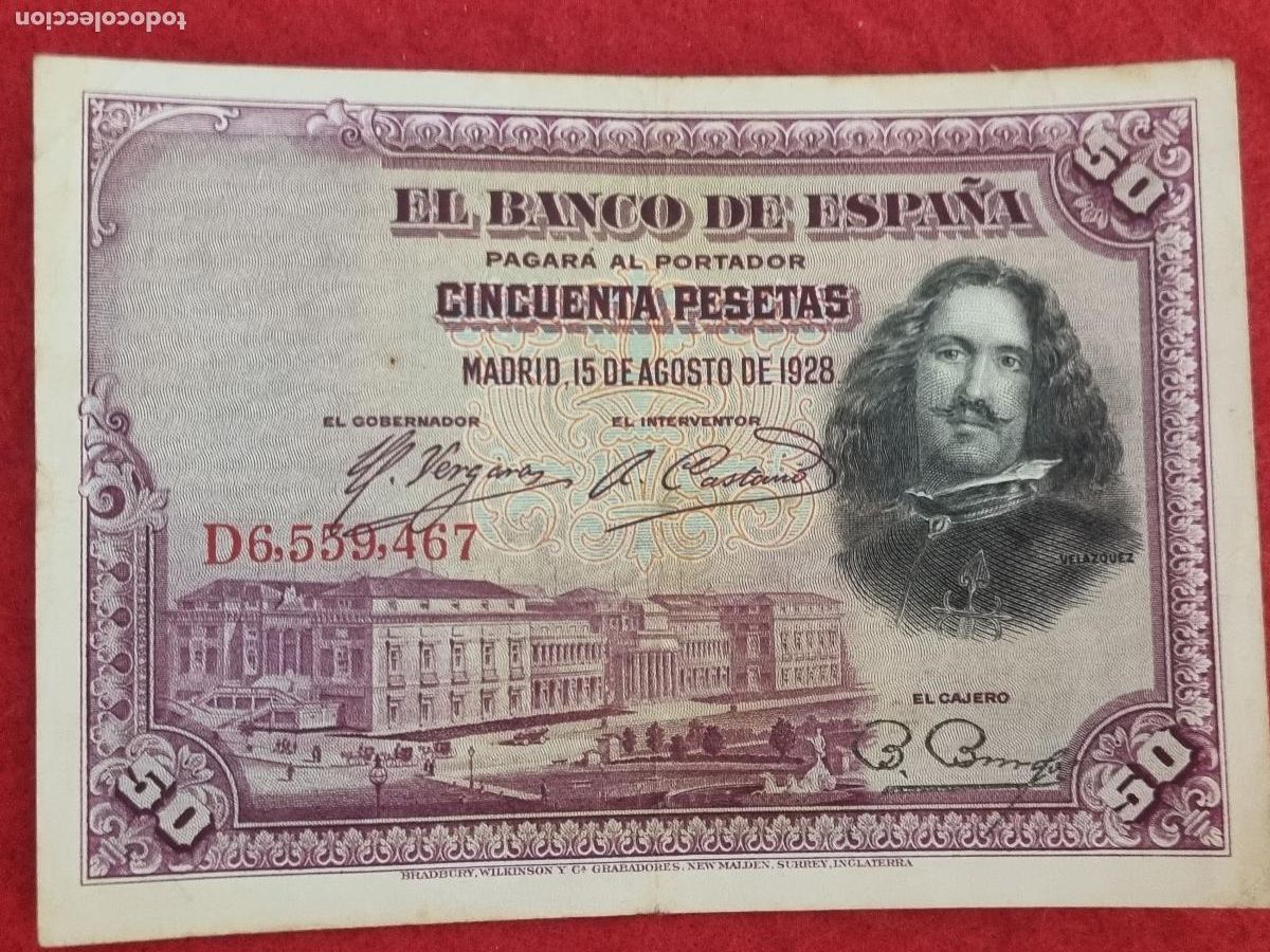 Billetes espa&ntilde;oles: BILLETE 50 PESETAS 1928 SERIE D MBC ORIGINAL T467