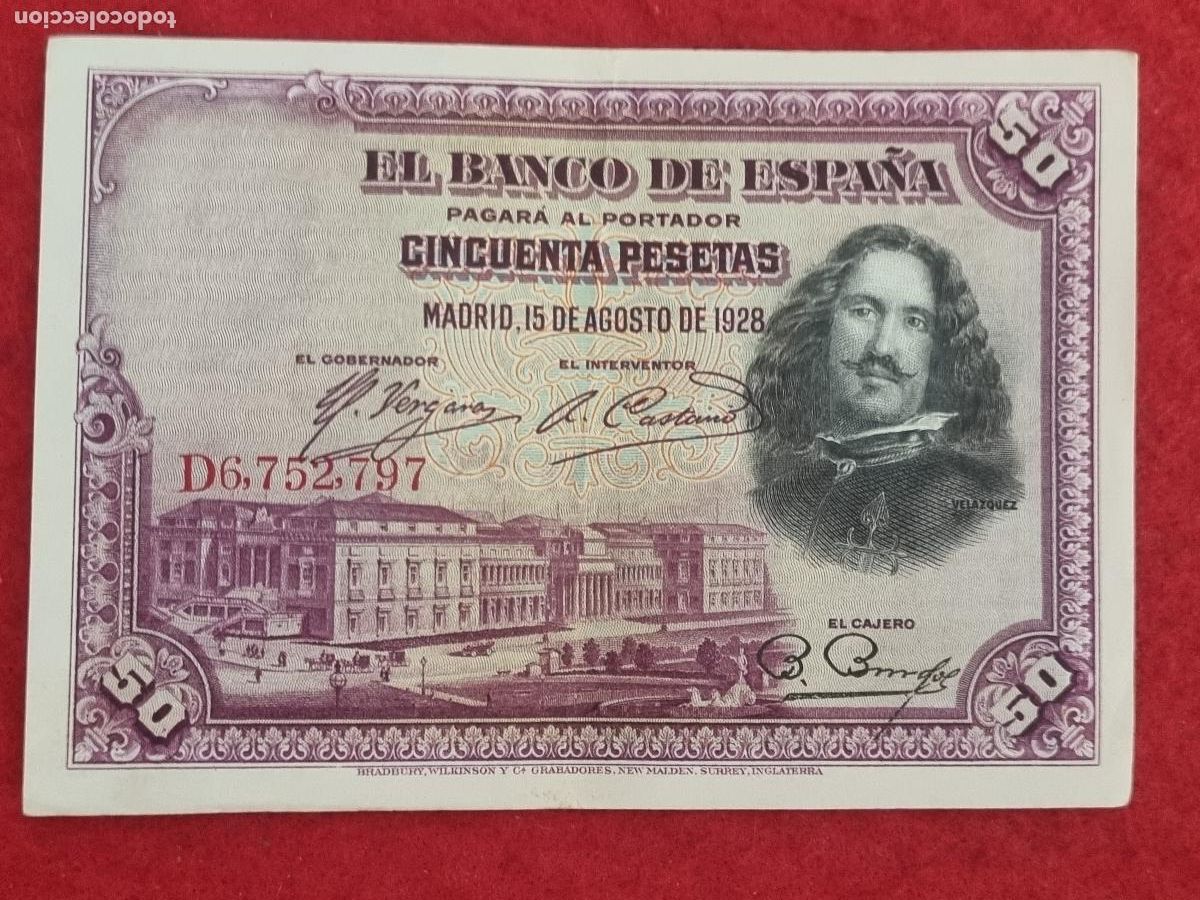 Billetes espa&ntilde;oles: BILLETE 50 PESETAS 1928 SERIE D MBC+ ORIGINAL T797