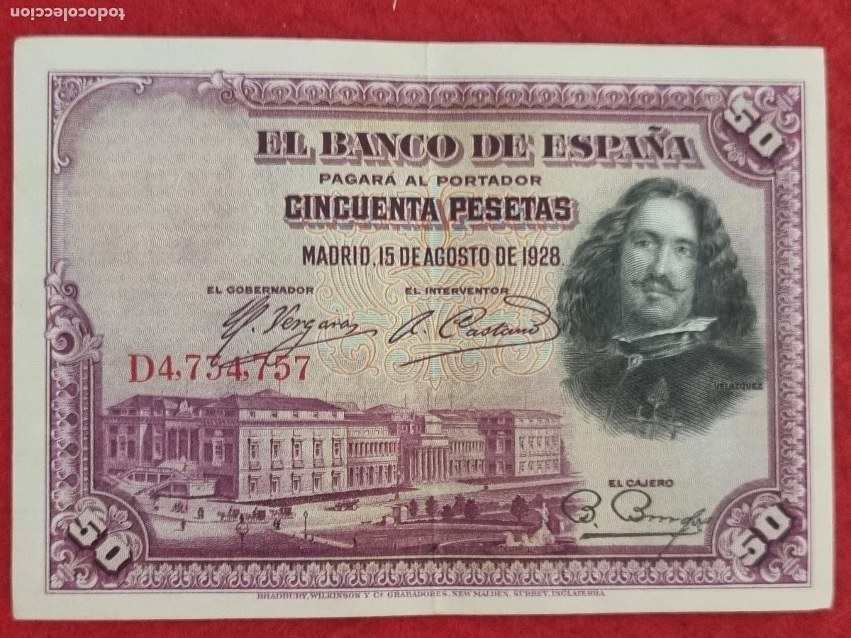 Billetes espa&ntilde;oles: BILLETE 50 PESETAS 1928 SERIE D MBC+ ORIGINAL T757
